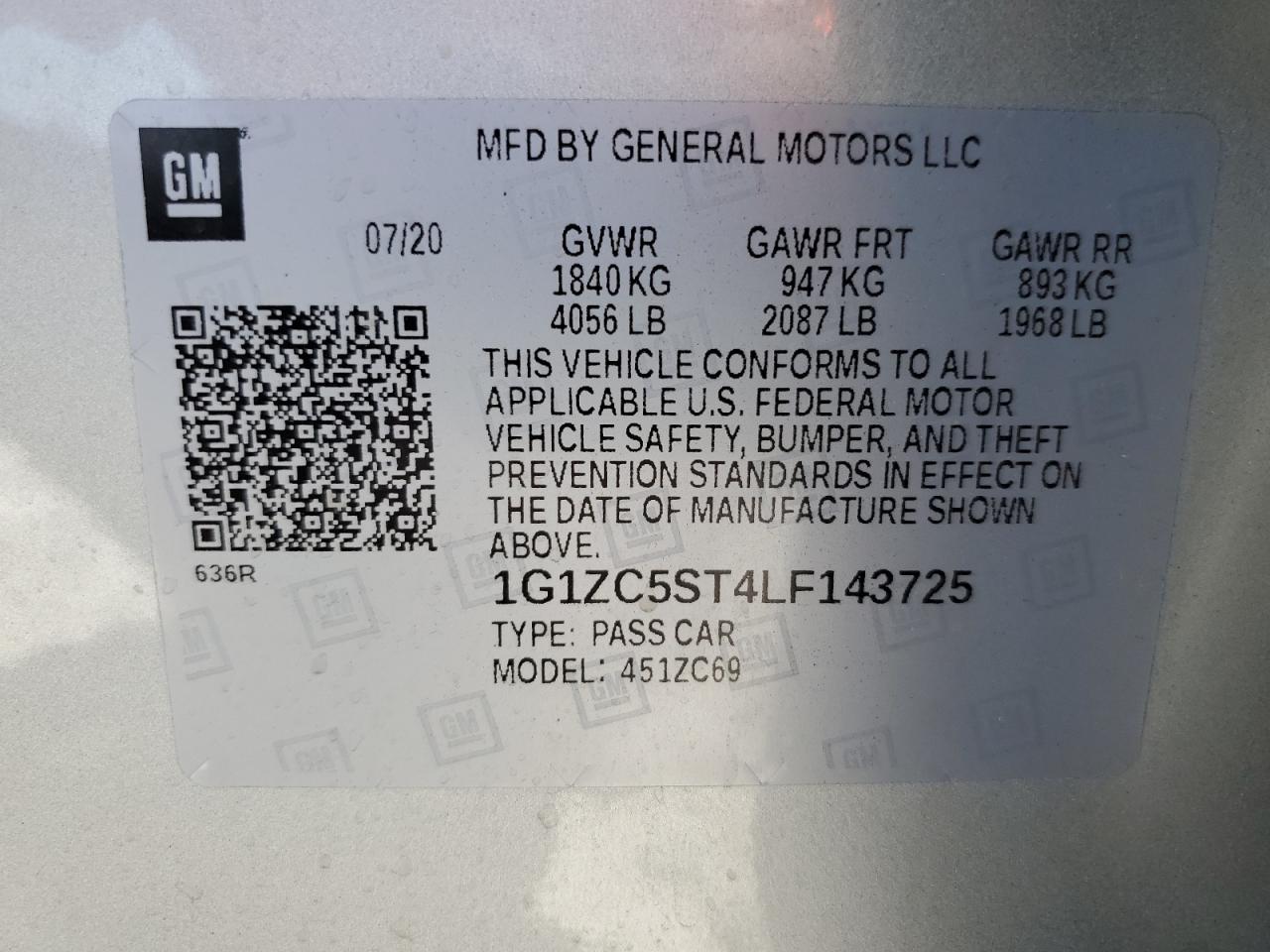 2020 Chevrolet Malibu Ls VIN: 1G1ZC5ST4LF143725 Lot: 80999795