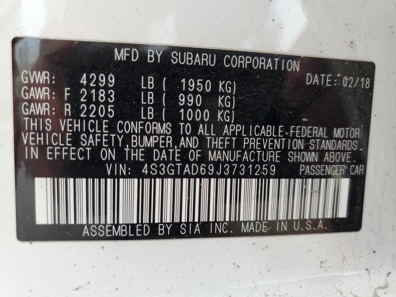 2018 Subaru Impreza Premium Plus VIN: 4S3GTAD69J3731259 Lot: 80386055