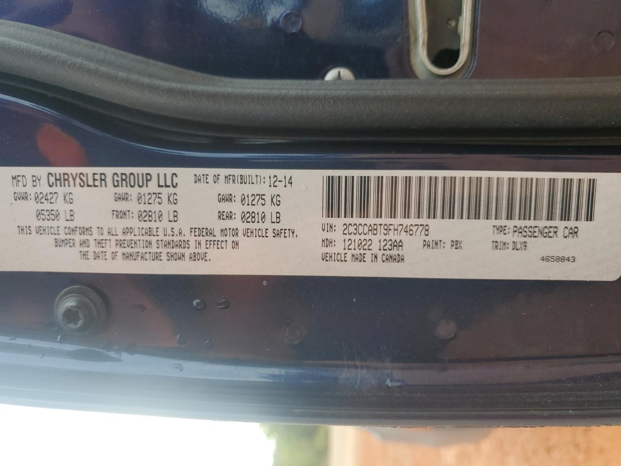 2015 Chrysler 300 S VIN: 2C3CCABT9FH746778 Lot: 81809745