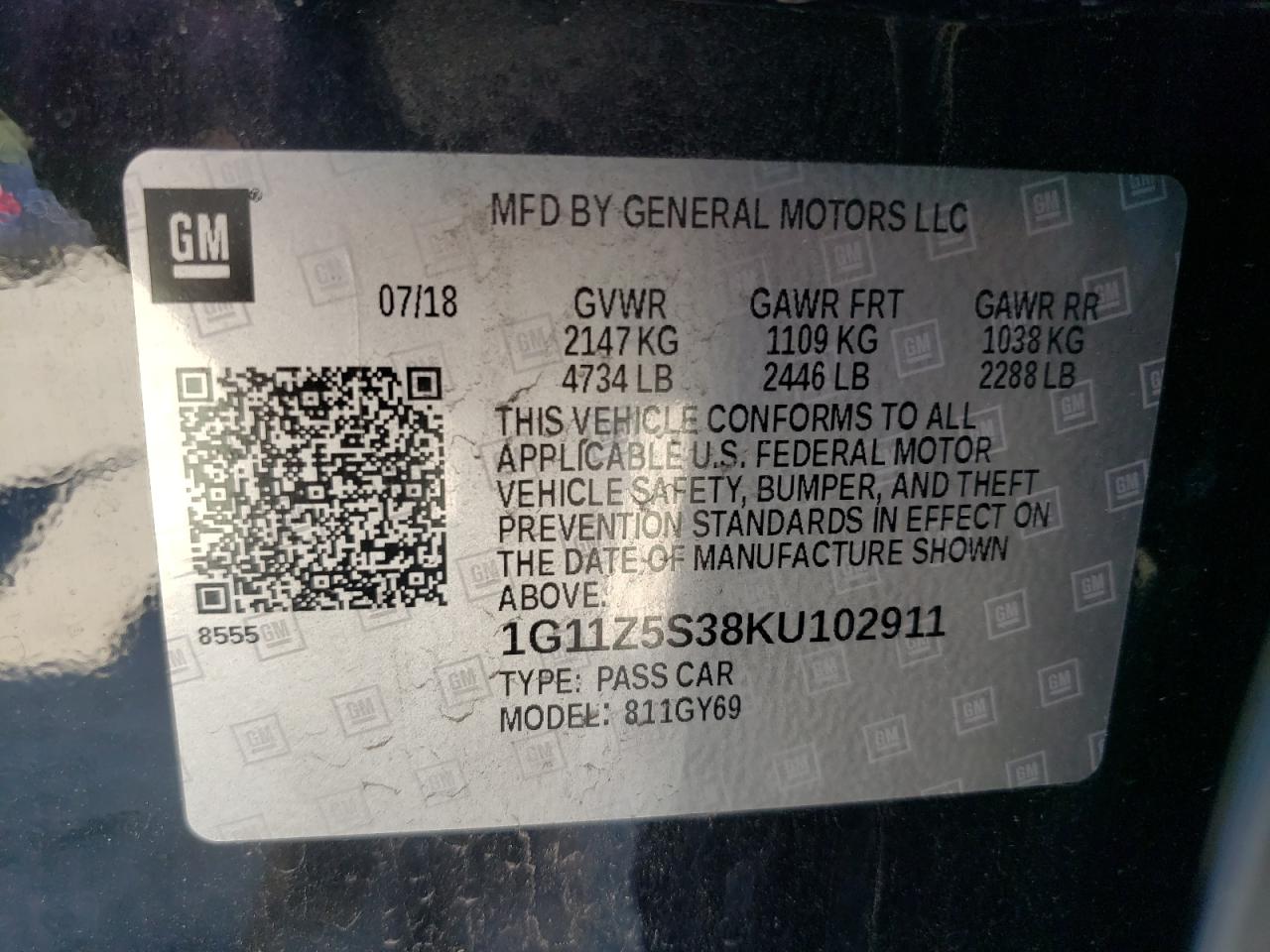 2019 Chevrolet Impala Lt VIN: 1G11Z5S38KU102911 Lot: 71414425