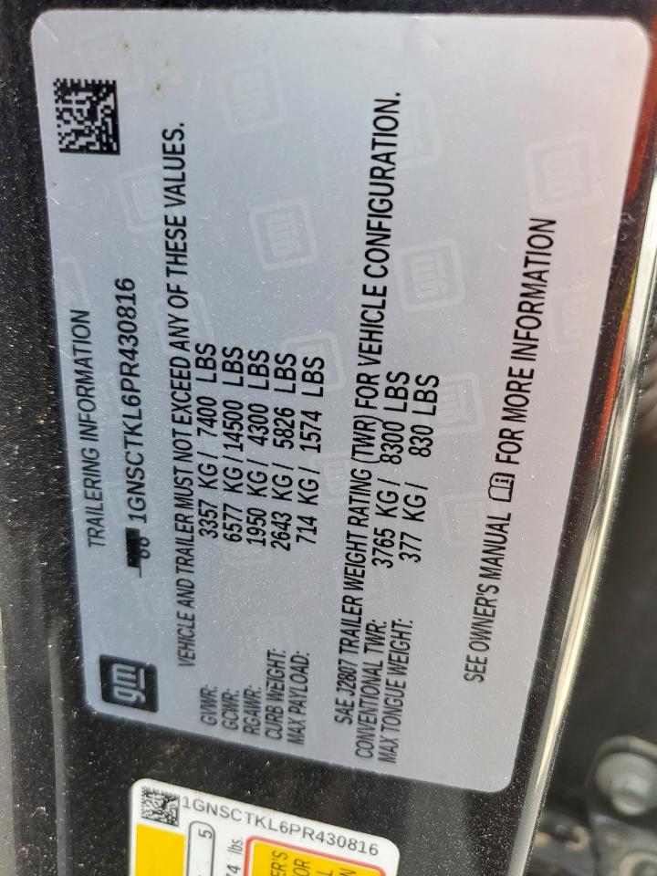 2023 Chevrolet Tahoe C1500 High Country VIN: 1GNSCTKL6PR430816 Lot: 80706765