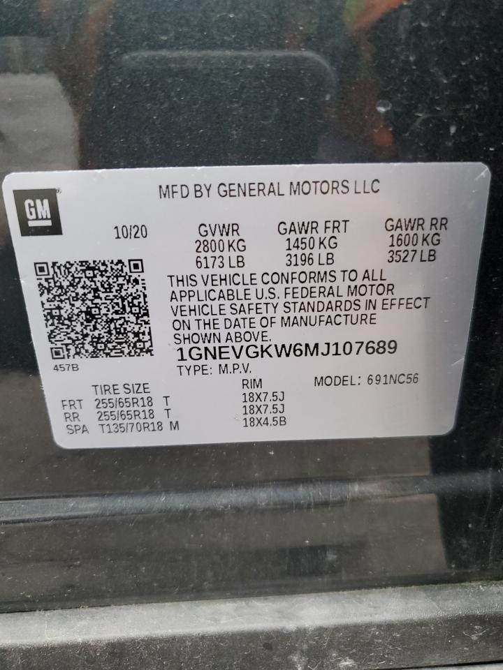 2021 Chevrolet Traverse Lt VIN: 1GNEVGKW6MJ107689 Lot: 71267135