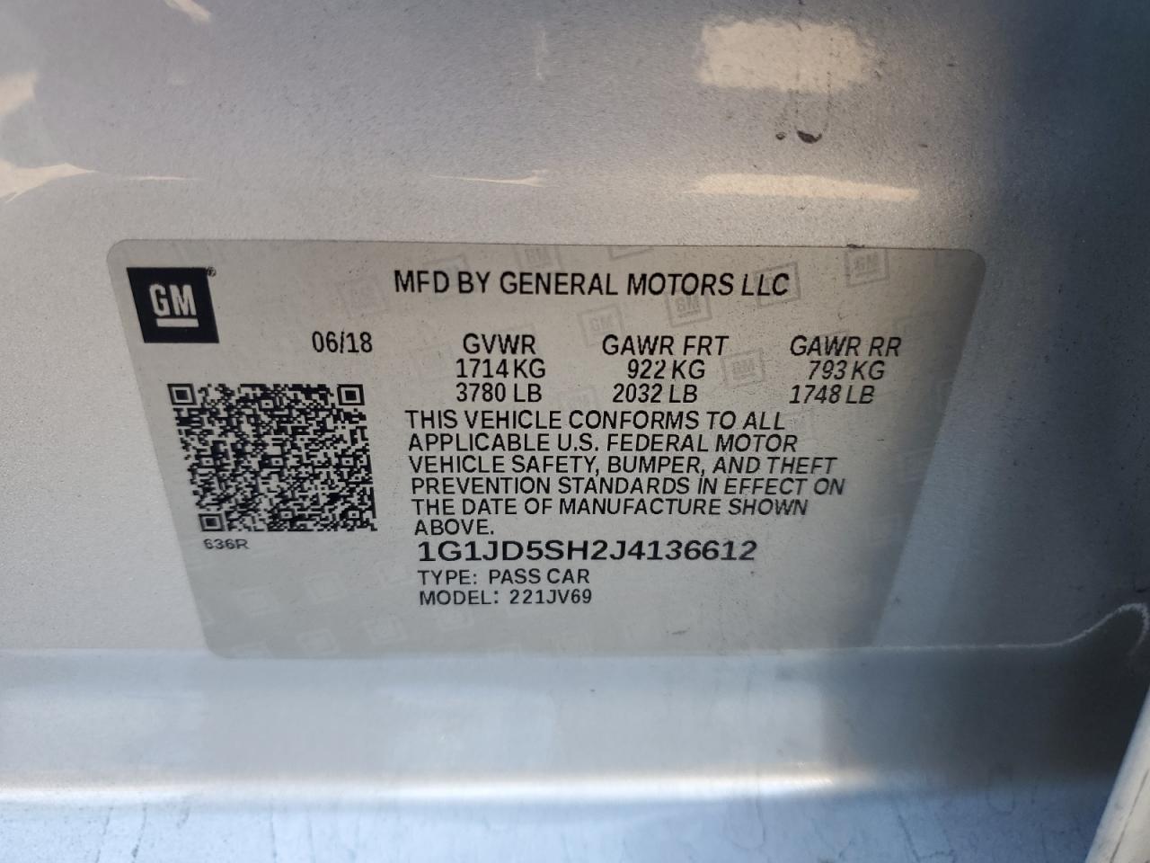 2018 Chevrolet Sonic Lt VIN: 1G1JD5SH2J4136612 Lot: 81557155