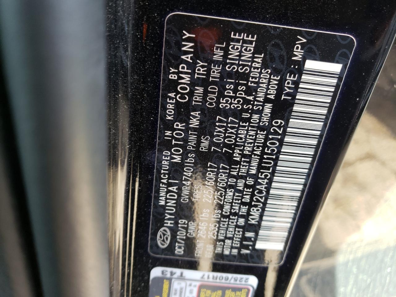 2020 Hyundai Tucson Se VIN: KM8J2CA45LU150129 Lot: 81617035