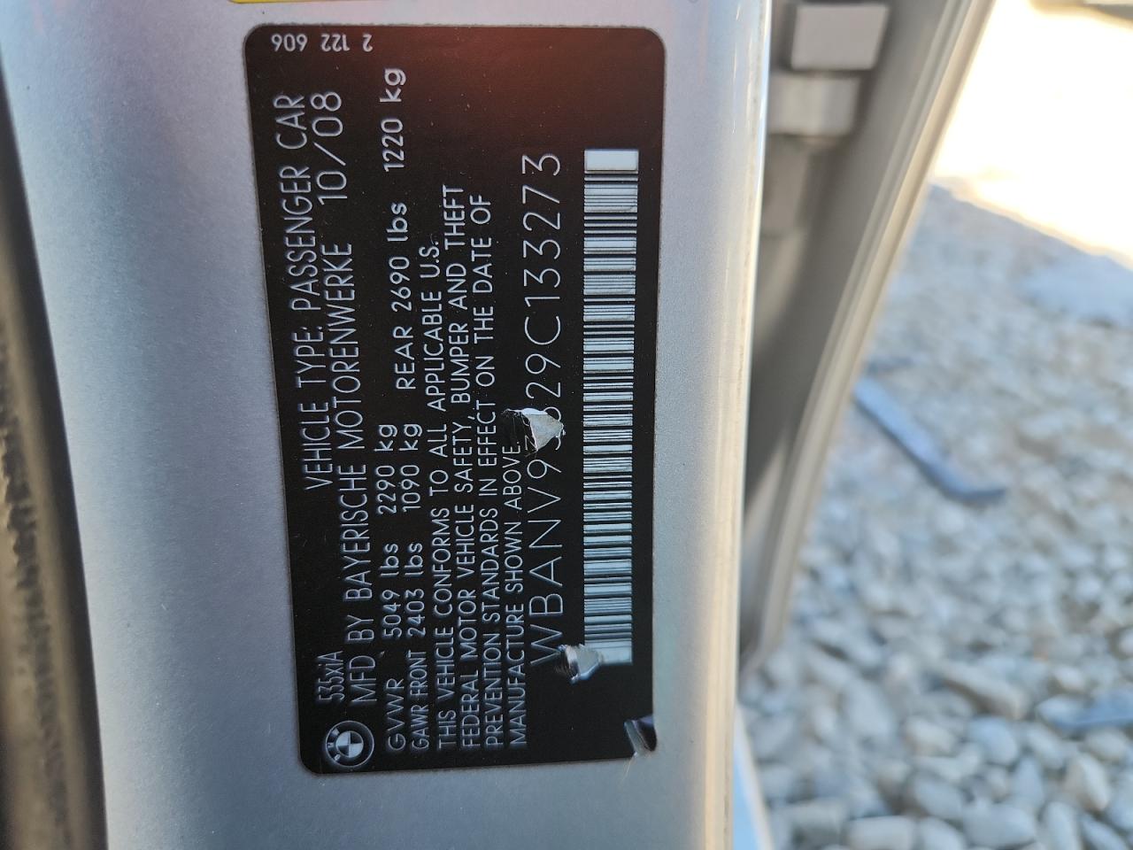 2009 BMW 535 Xi VIN: WBANV93529C133273 Lot: 82155165