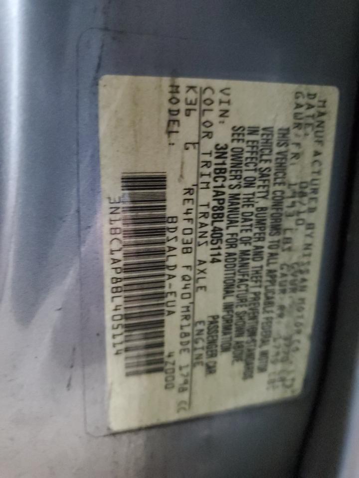 2011 Nissan Versa S VIN: 3N1BC1AP8BL405114 Lot: 81331335