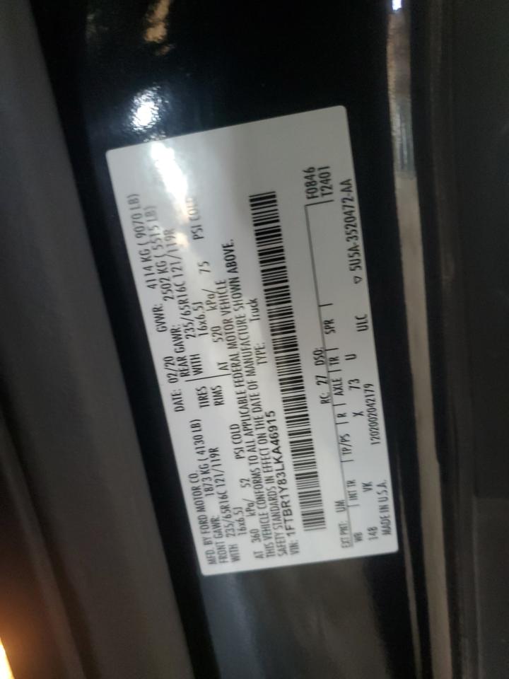 2020 Ford Transit T-250 VIN: 1FTBR1Y83LKA46915 Lot: 71446995