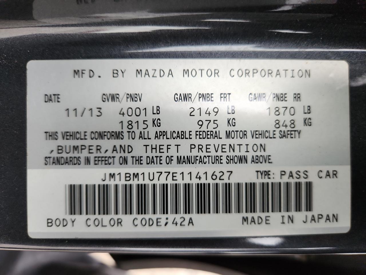 2014 Mazda 3 Sport VIN: JM1BM1U77E1141627 Lot: 80607565