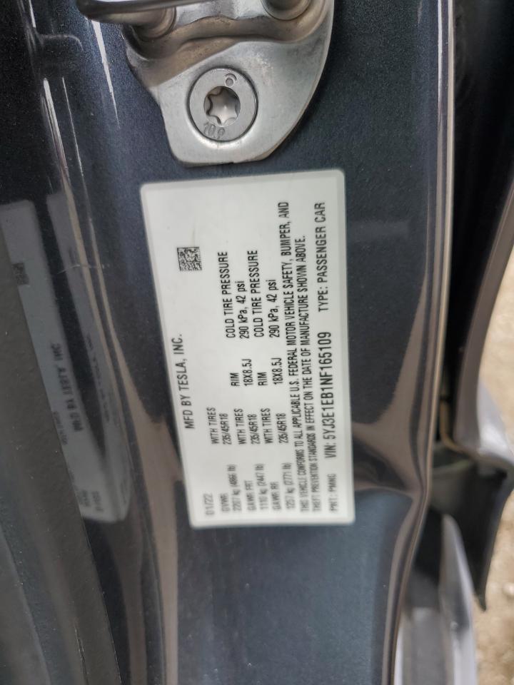 2022 Tesla Model 3 VIN: 5YJ3E1EB1NF165109 Lot: 80997145