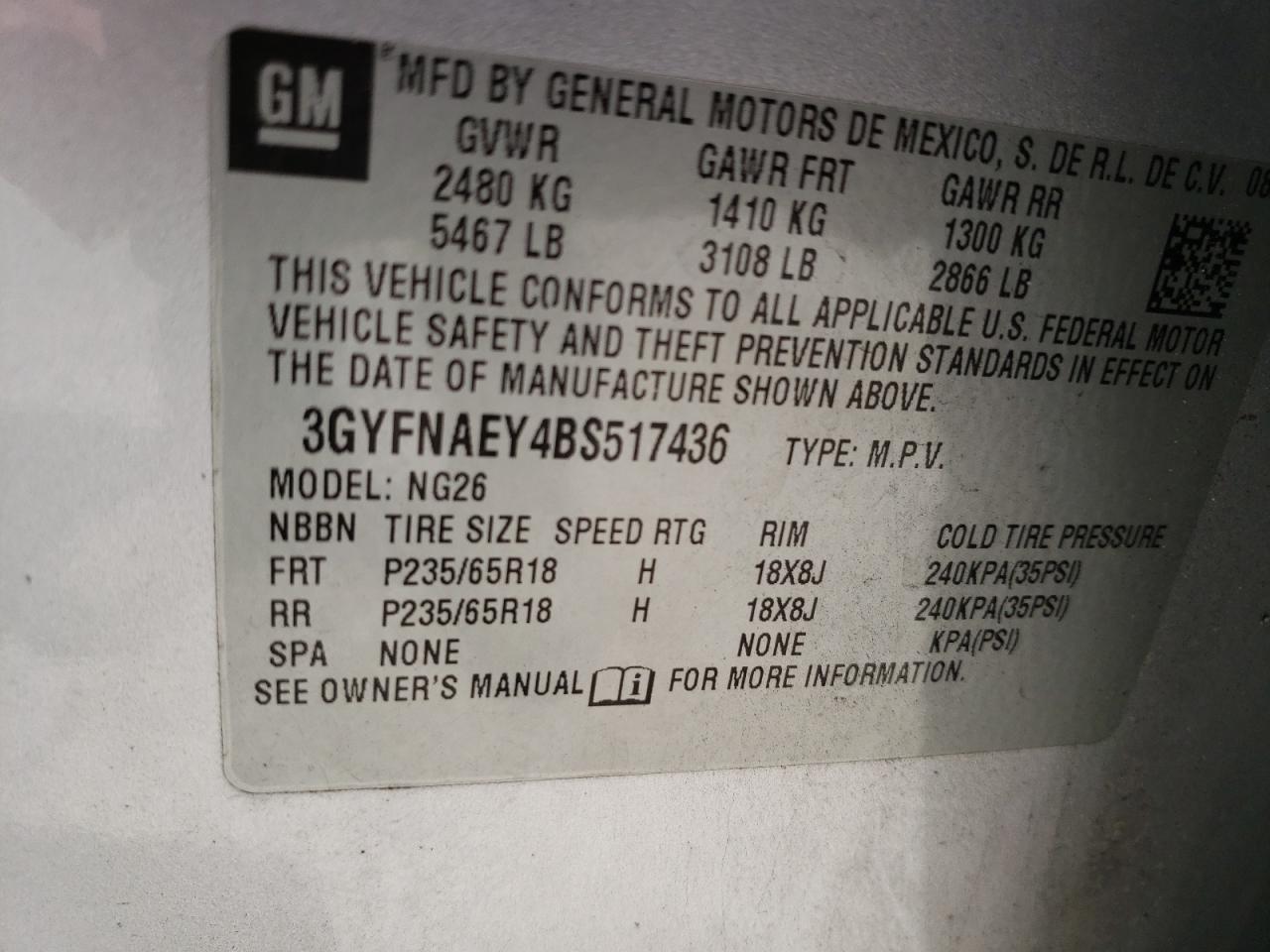 2011 Cadillac Srx Luxury Collection VIN: 3GYFNAEY4BS517436 Lot: 71152845