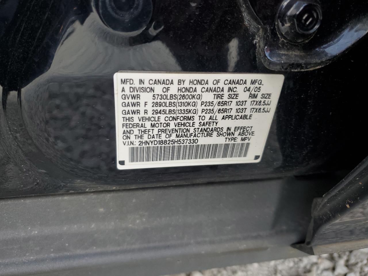 2005 Acura Mdx Touring VIN: 2HNYD18825H537330 Lot: 81192835