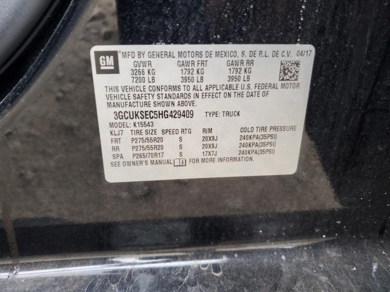 2017 Chevrolet Silverado K1500 Ltz VIN: 3GCUKSEC5HG429409 Lot: 81551475