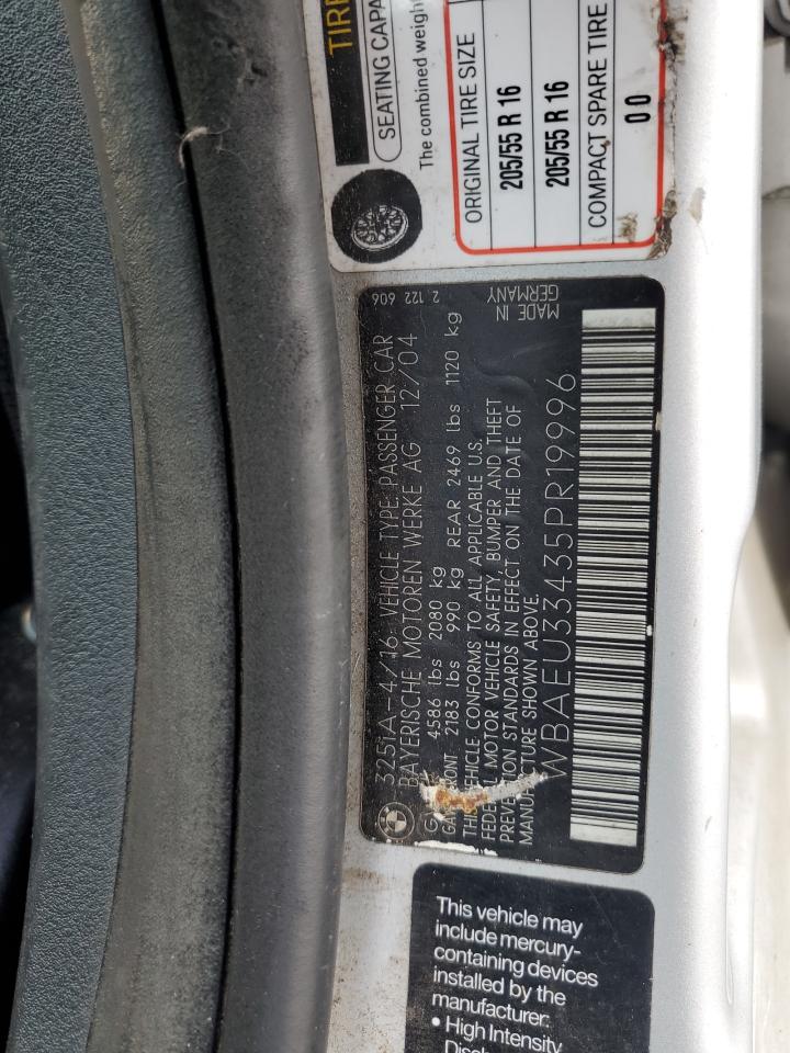 2005 BMW 325 Xi VIN: WBAEU33435PR19996 Lot: 83767505