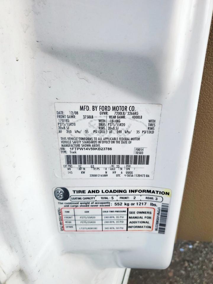 2009 Ford F150 Supercrew VIN: 1FTPW14V59KB23786 Lot: 82146935