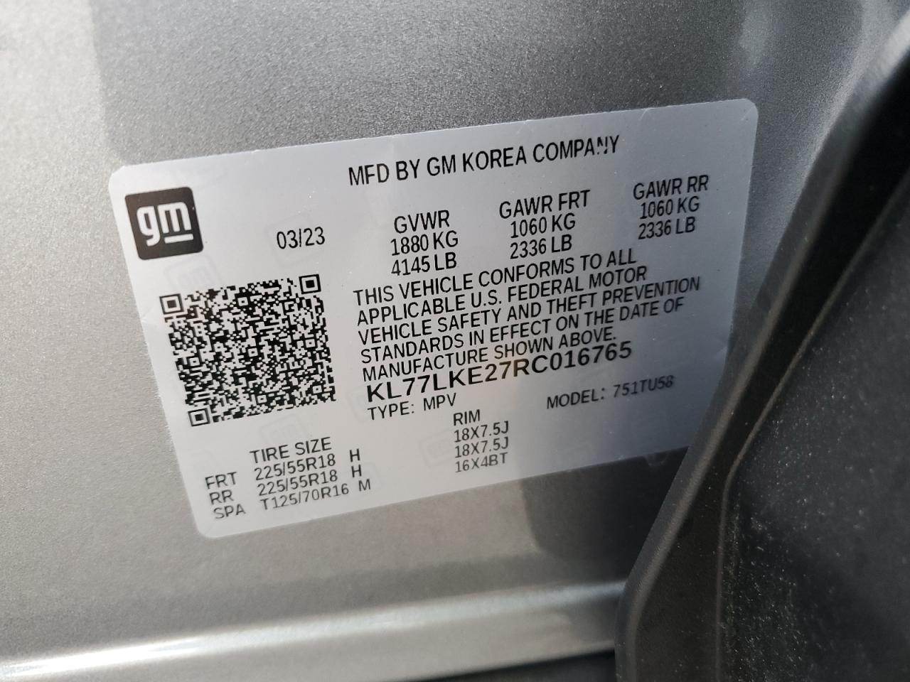 2024 Chevrolet Trax Activ VIN: KL77LKE27RC016765 Lot: 81750015