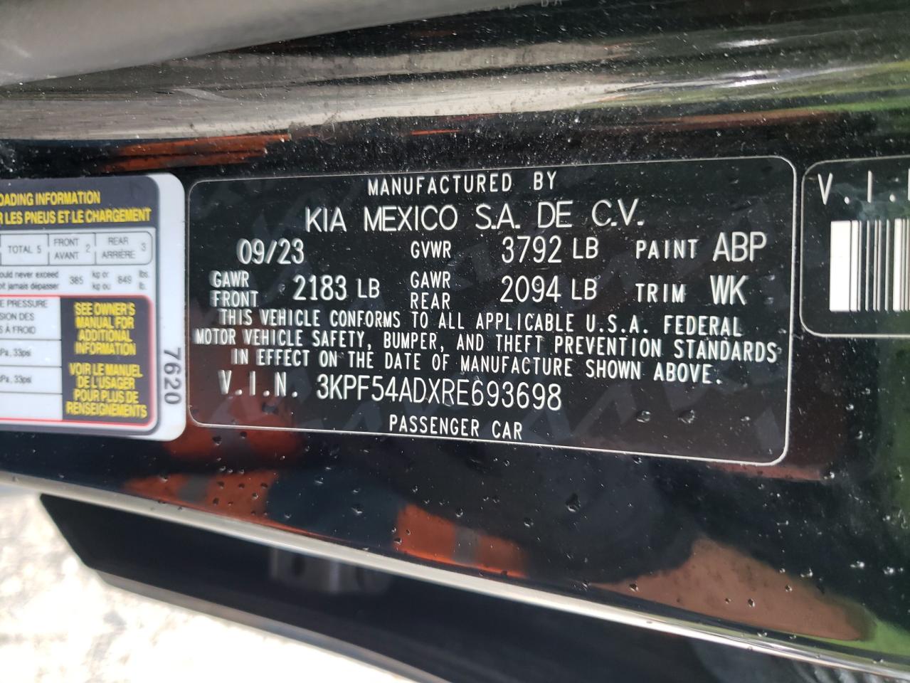 2024 Kia Forte Gt Line VIN: 3KPF54ADXRE693698 Lot: 83943475