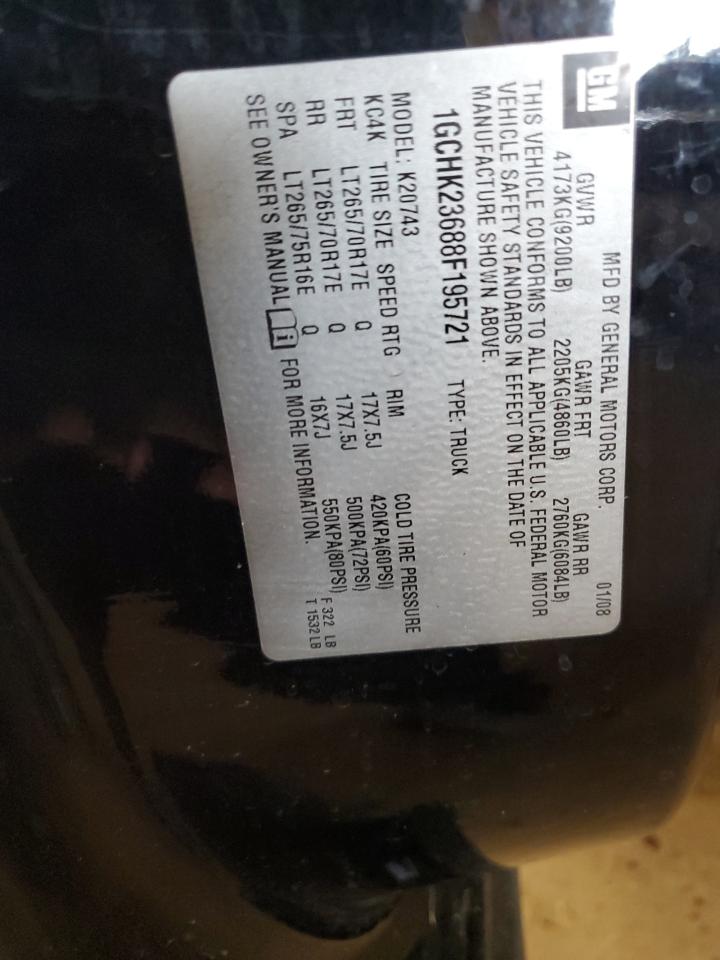 2008 Chevrolet Silverado K2500 Heavy Duty VIN: 1GCHK23688F195721 Lot: 71783855