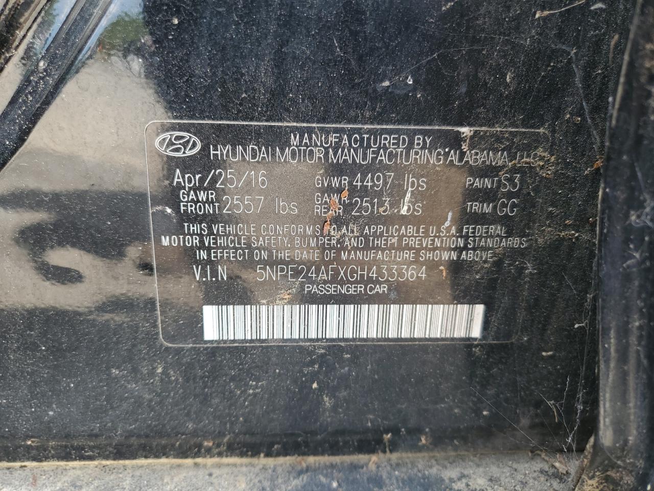 2016 Hyundai Sonata Se VIN: 5NPE24AFXGH33364 Lot: 81060165