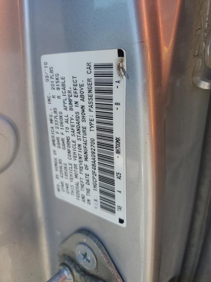 2010 Honda Accord Lxp VIN: 1HGCP2F48AA092700 Lot: 71868325