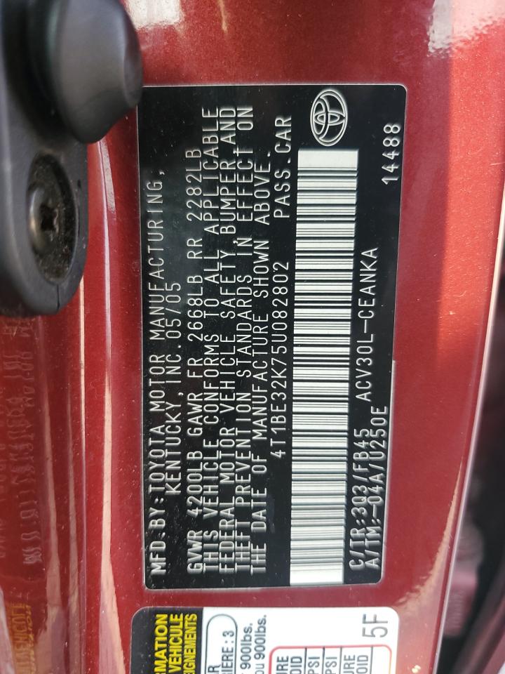 2005 Toyota Camry Le VIN: 4T1BE32K75U082802 Lot: 70697295