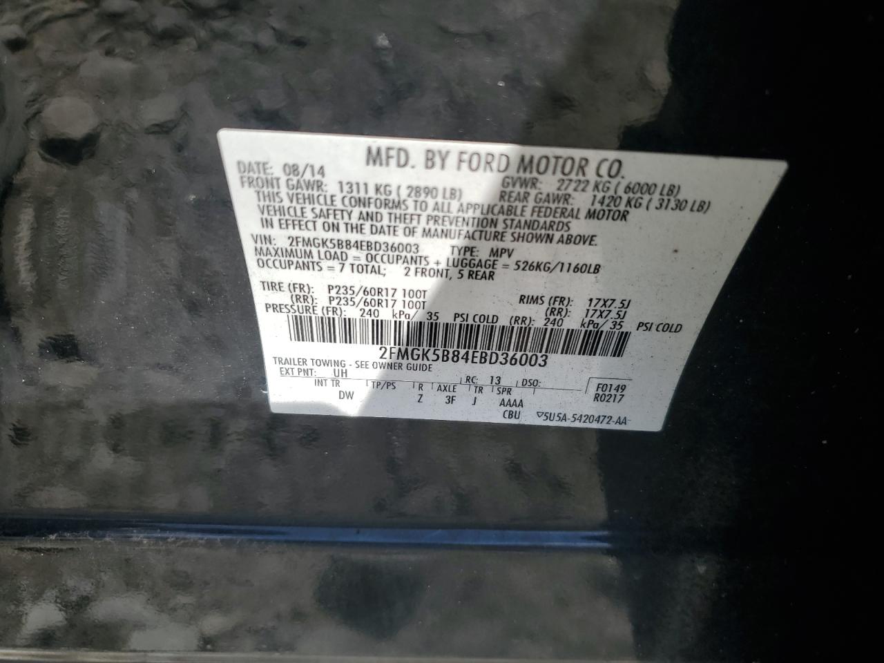 2014 Ford Flex Se VIN: 2FMGK5B84EBD36003 Lot: 71298455