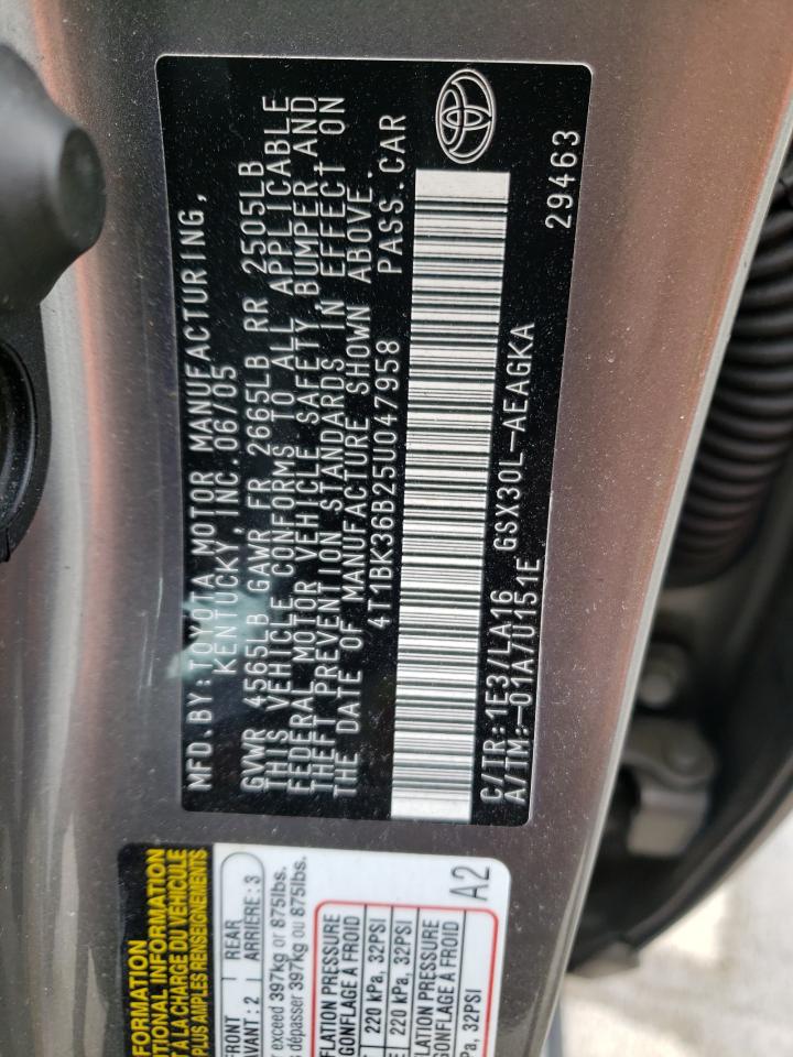 2005 Toyota Avalon Xl VIN: 4T1BK36B25U047958 Lot: 80312165