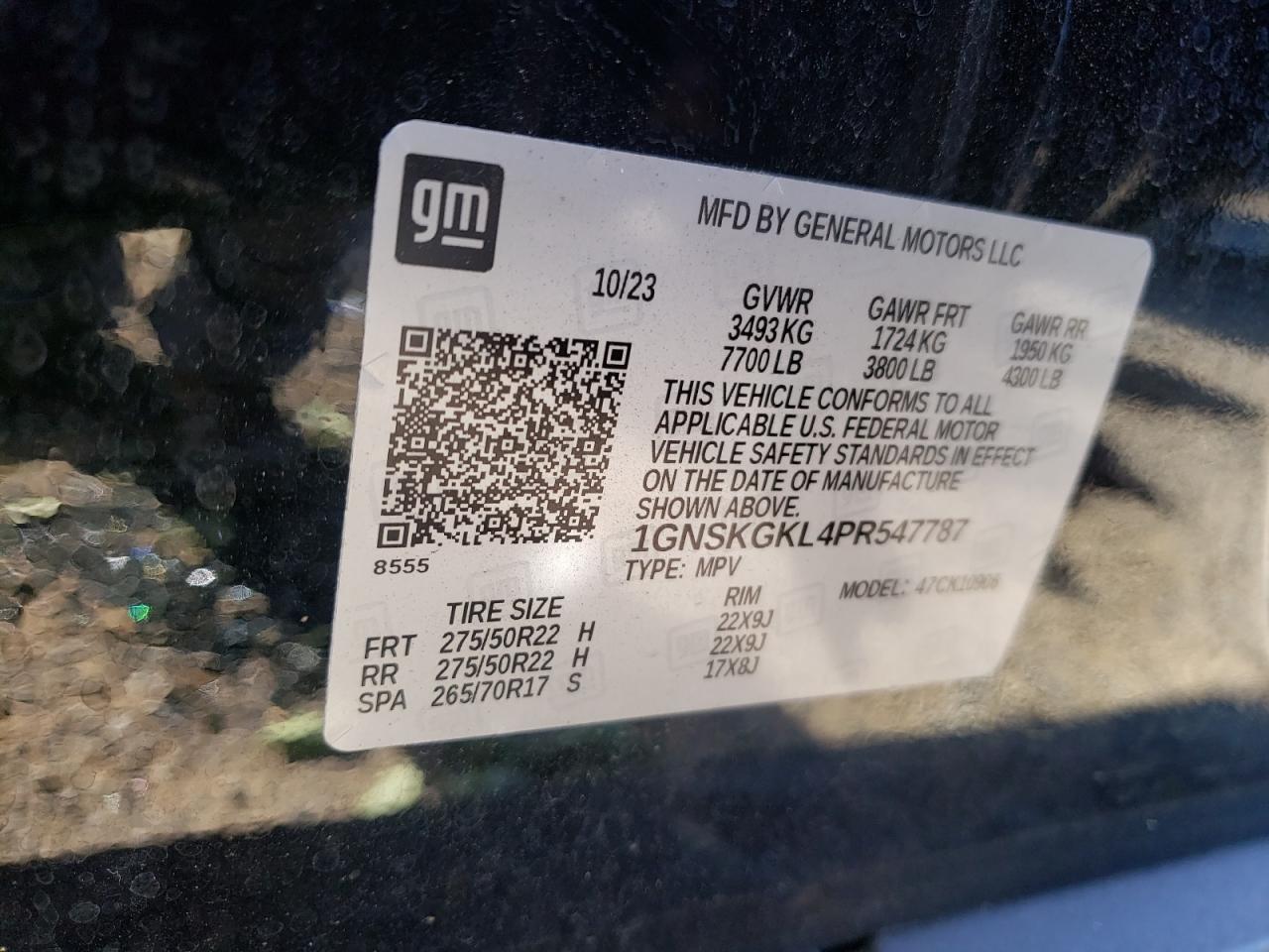 2023 Chevrolet Suburban K1500 High Country VIN: 1GNSKGKL4PR547787 Lot: 80074625