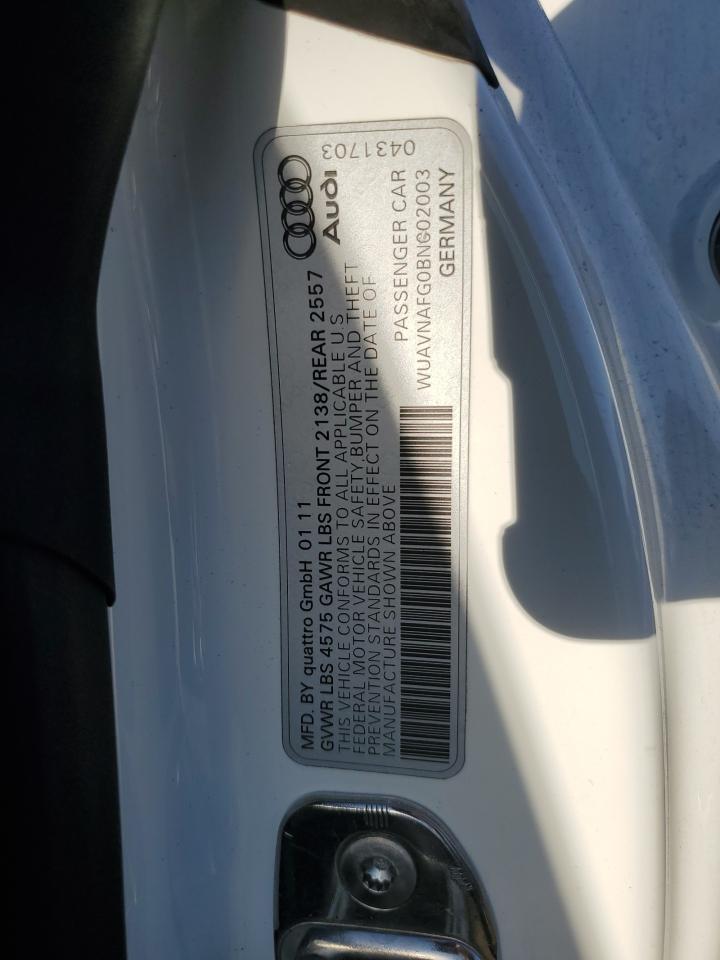 2011 Audi R8 5.2 Quattro VIN: WUAVNAFG0BN002003 Lot: 84017155