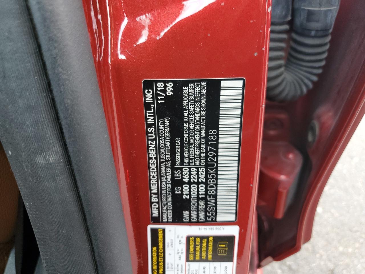 2019 Mercedes-Benz C 300 VIN: 55SWF8DB5KU297188 Lot: 71370545