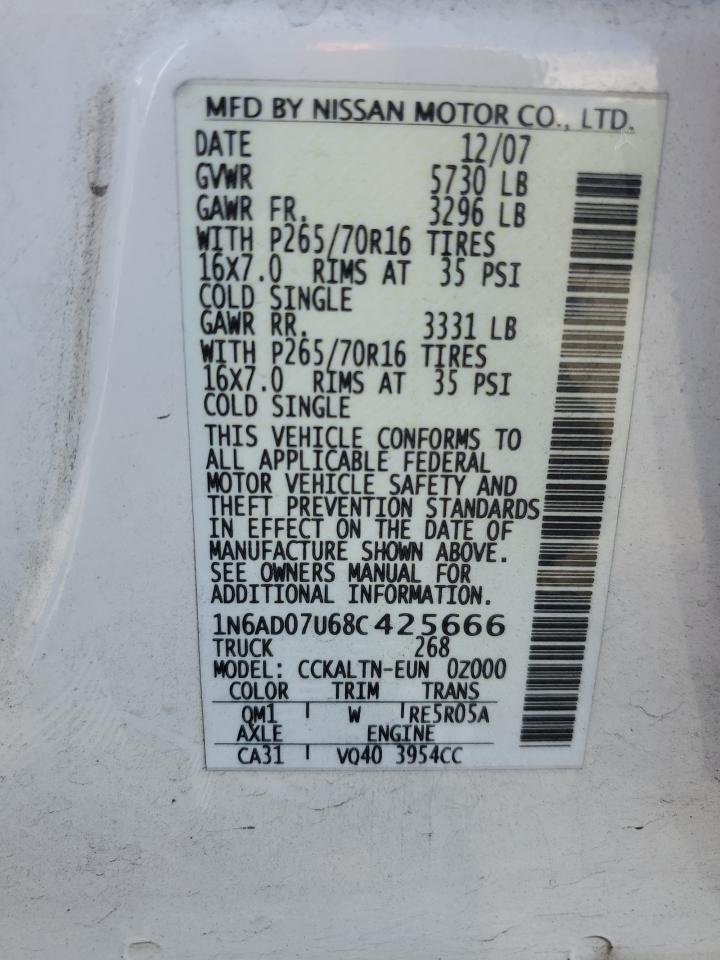 2008 Nissan Frontier Crew Cab Le VIN: 1N6AD07U68C425666 Lot: 72099885
