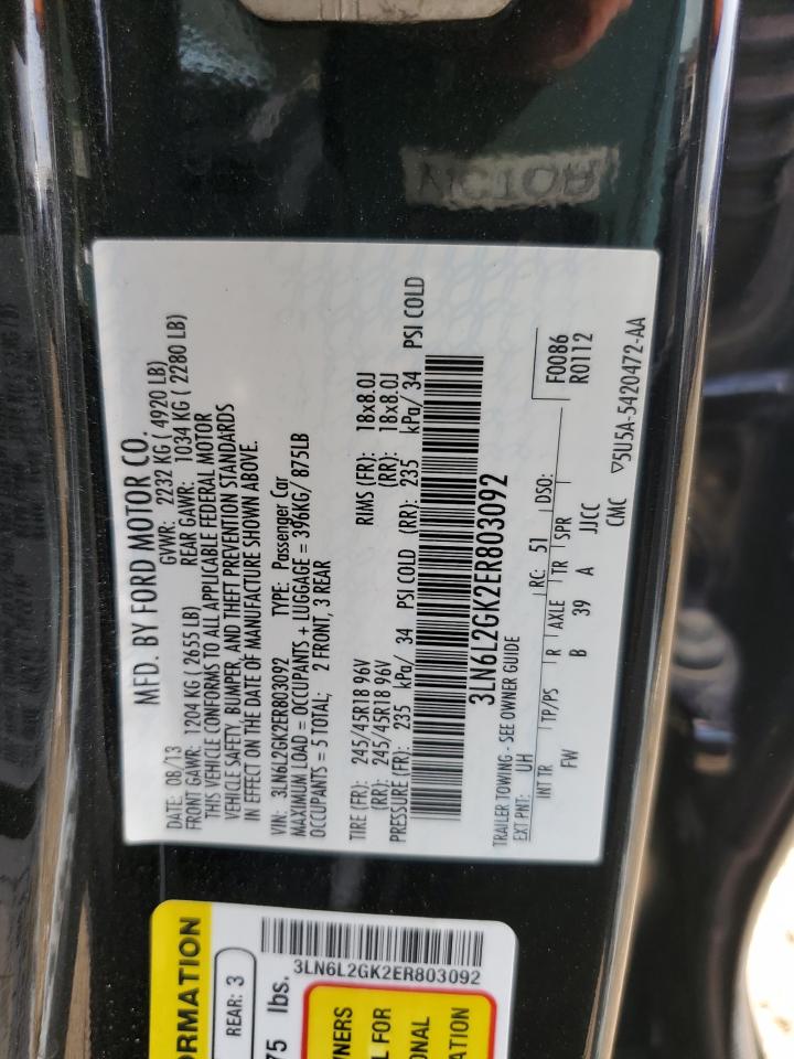 2014 Lincoln Mkz VIN: 3LN6L2GK2ER803092 Lot: 81612375