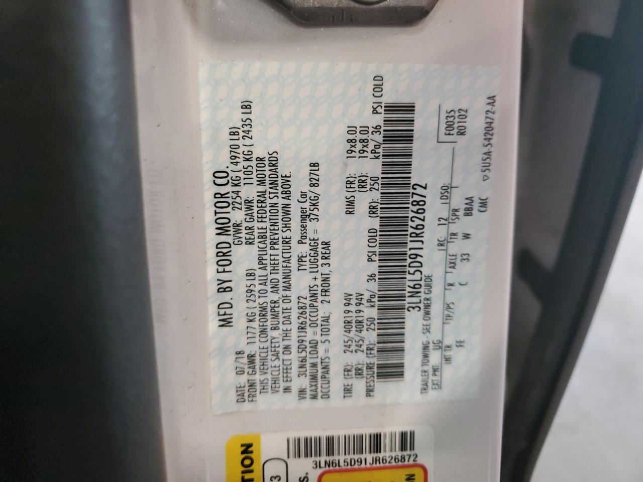 2018 Lincoln Mkz Select VIN: 3LN6L5D91JR626872 Lot: 80089435