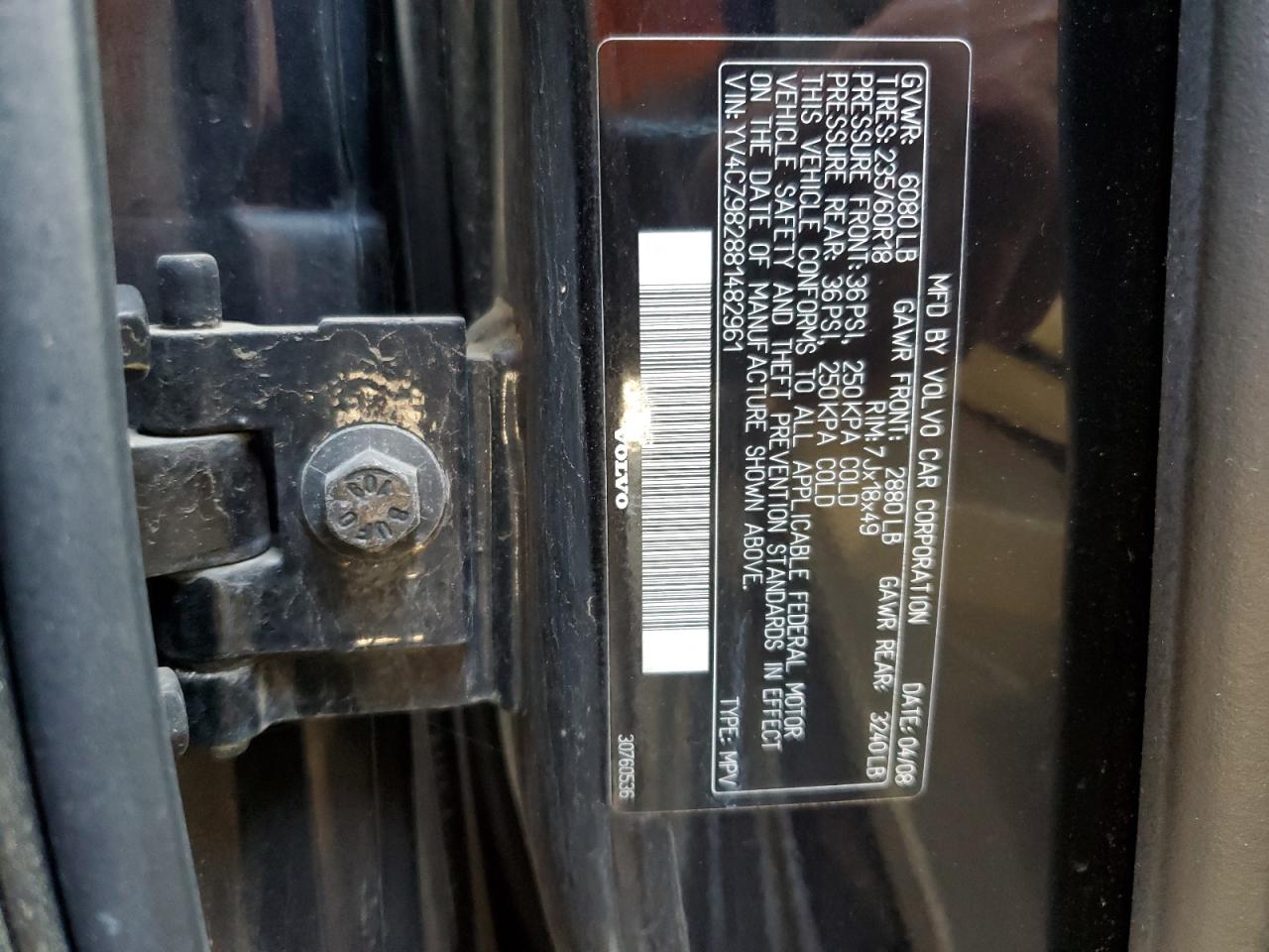 2008 Volvo Xc90 3.2 VIN: YV4CZ982881482961 Lot: 69378825