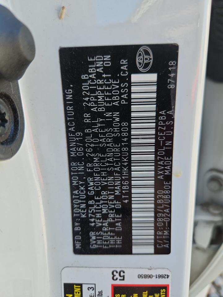 2019 Toyota Camry Xse VIN: 4T1B61HK4KU814808 Lot: 81337395