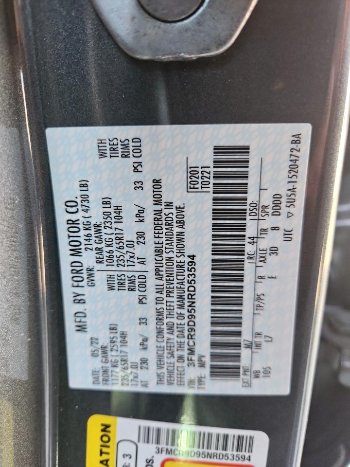 2022 Ford Bronco Sport Badlands VIN: 3FMCR9D95NRD53594 Lot: 81752365