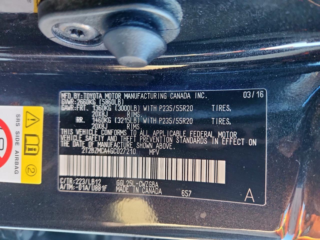 2016 Lexus Rx 350 Base VIN: 2T2BZMCA4GC027210 Lot: 82038085