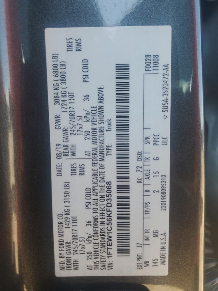 2019 Ford F150 Supercrew VIN: 1FTEW1C56KFD35068 Lot: 71301275