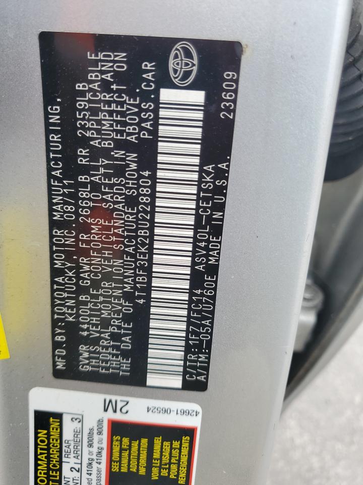 2011 Toyota Camry Base VIN: 4T1BF3EK2BU228804 Lot: 84574185