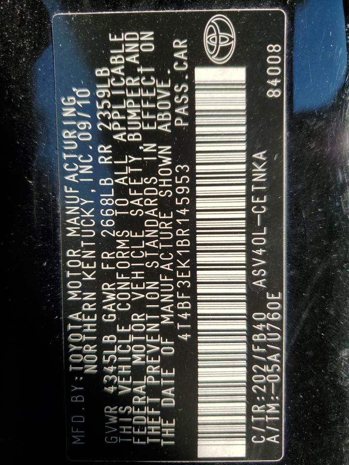 2011 Toyota Camry Base VIN: 4T4BF3EK1BR145953 Lot: 81860825