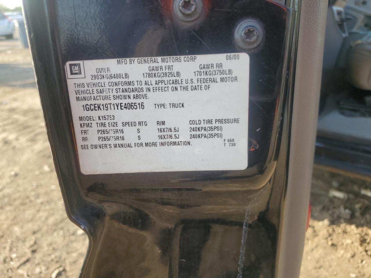 2005 Toyota Highlander Limited VIN: 1GCEK19T1YE406516 Lot: 81038625