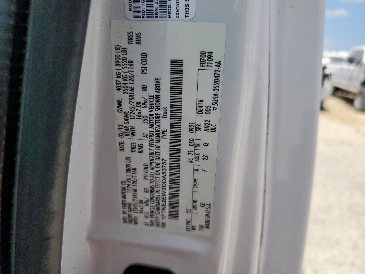 2013 Ford Econoline E250 Van VIN: 1FTNE2EW3DDA53757 Lot: 84867325