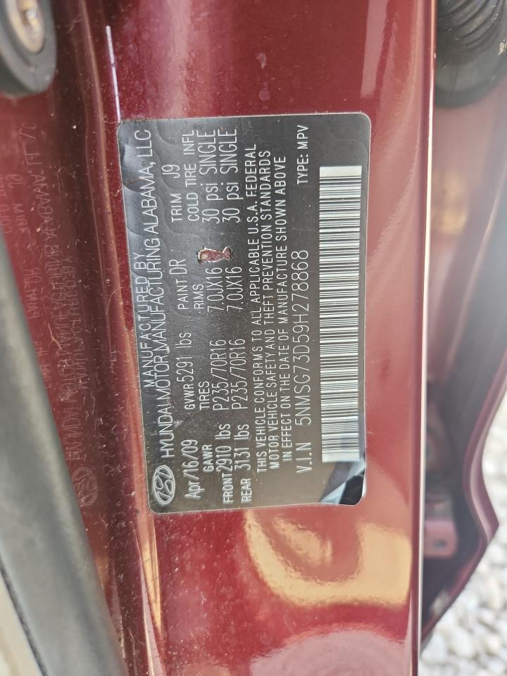 2009 Hyundai Santa Fe Gls VIN: 5NMSG73D59H278868 Lot: 82072845