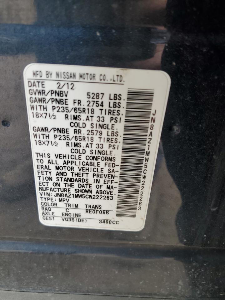 2012 Nissan Murano S VIN: JN8AZ1MW5CW222263 Lot: 69598895