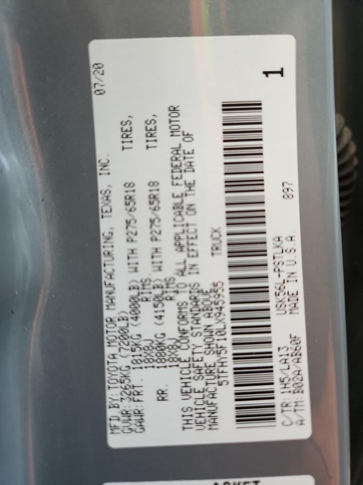 2020 Toyota Tundra Crewmax Limited VIN: 5TFHY5F10LX945955 Lot: 84401235