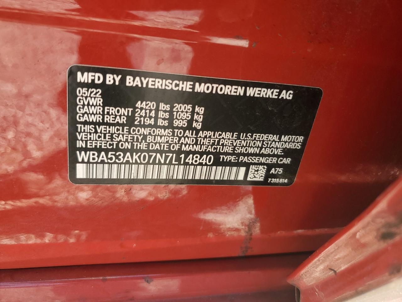 2022 BMW 228I VIN: WBA53AK07N7L14840 Lot: 83948175