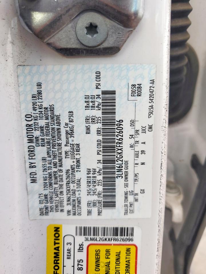 2015 Lincoln Mkz VIN: 3LN6L2GKXFR626096 Lot: 81064605