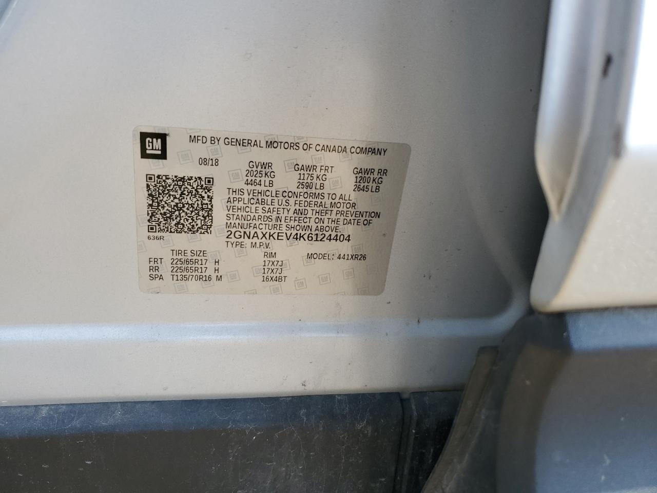 2019 Chevrolet Equinox Lt VIN: 2GNAXKEV4K6124404 Lot: 71683985