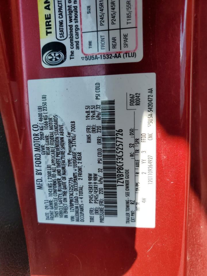 2012 Ford Mustang Gt VIN: 1ZVBP8CF3C5257726 Lot: 81281195