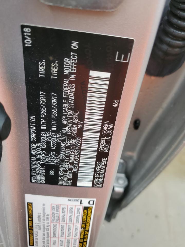 2019 Toyota 4Runner Sr5 VIN: JTEZU5JR7K5199202 Lot: 80930085