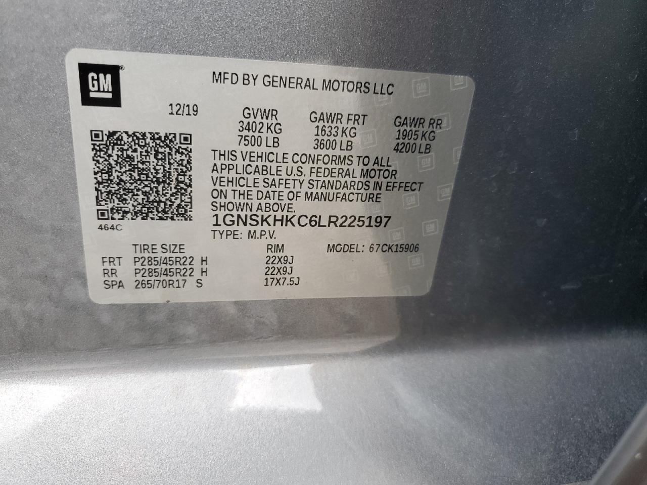 2020 Chevrolet Suburban K1500 Lt VIN: 1GNSKHKC6LR225197 Lot: 71742655